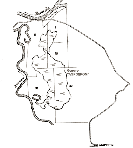 Карта района болота «Аэродром» Корткеросского района Коми