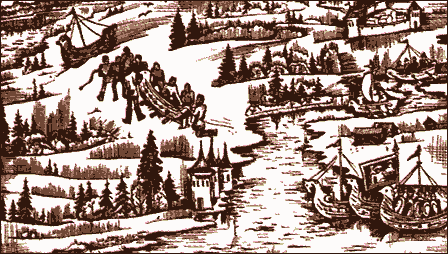 Волок. Волокут волоком суда с одного бассейна реки на другой бассейн, 16 век