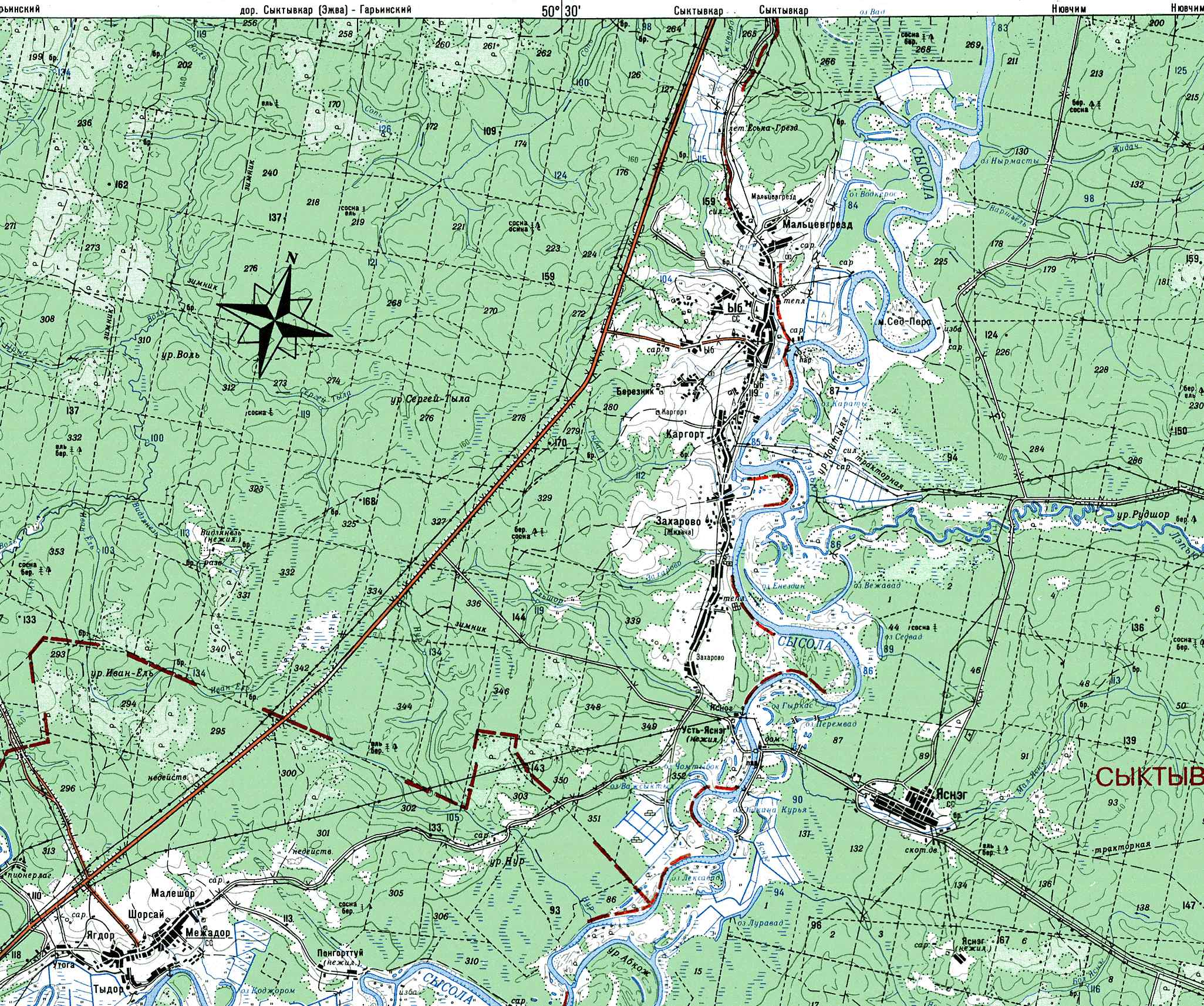 Топографическая карта Сыктывдинского р-на (двухкилометровка). Ыб. Каргорт >>>