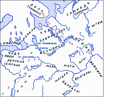 Карта племен по русским летописям, XI-XIV век