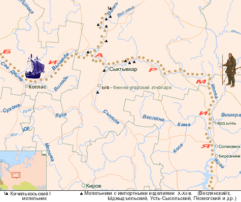 Путь норвежцев в Биармию и Волжскую Булгарию. Современная карта
