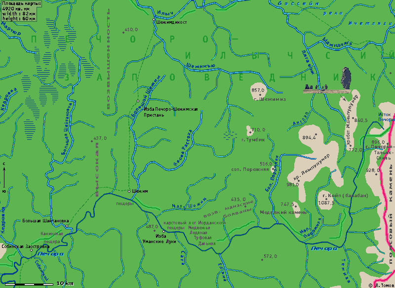 Карта р-на хребта Маньпупунер (Печоро-Илычский заповедник). © Л. Томов, 2008