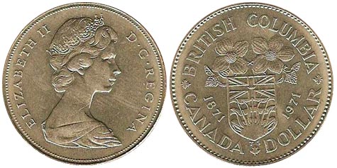 Памятный 1 канадский доллар 1971 года «Британская Колумбия»