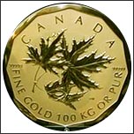 Видео 100 кг монета Золотой кленовый лист. Королевский монетный двор Канады